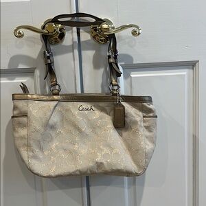 Coach Gold Shimmer and Cream Satchel hand bag